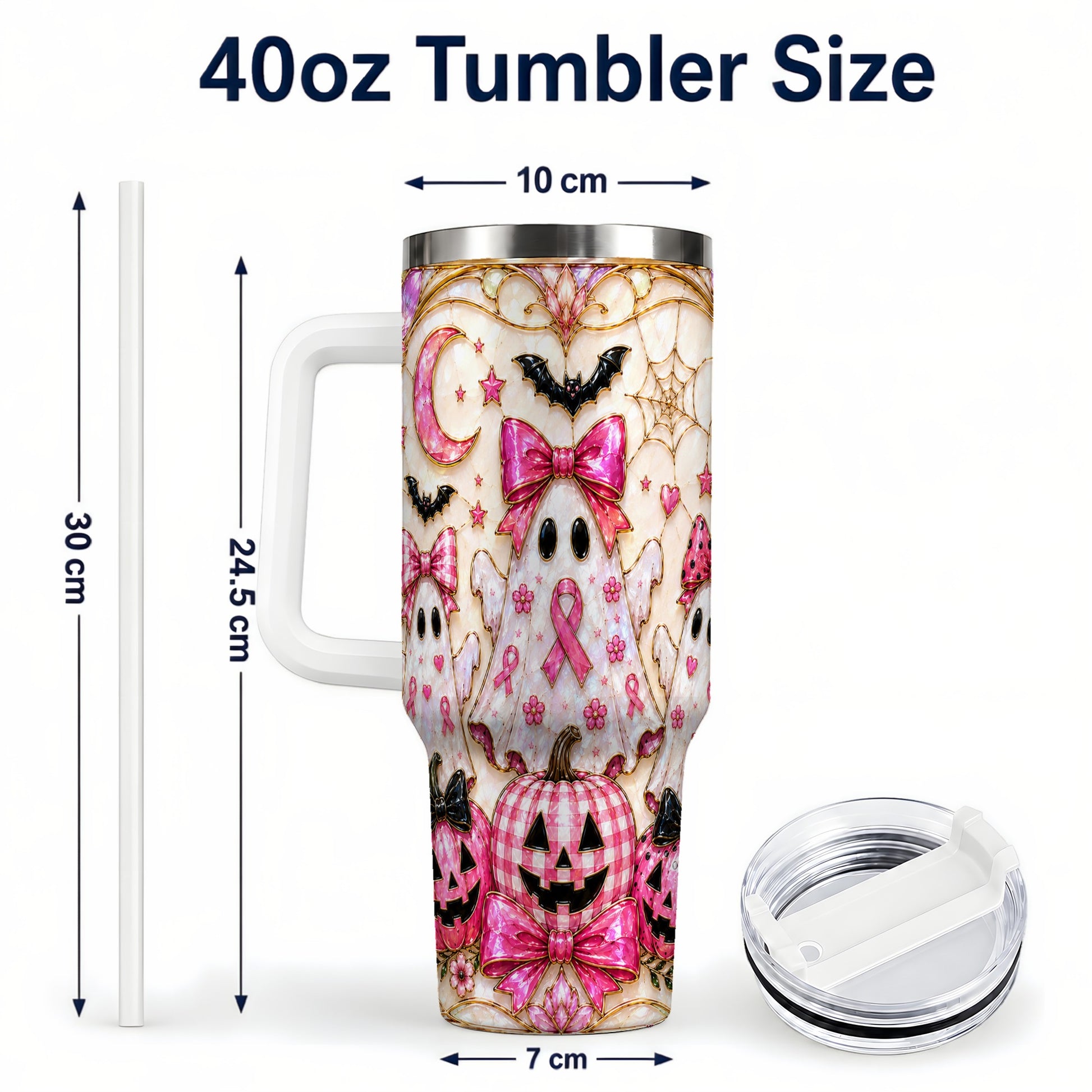 #pl[40oz|White] Ghost Trio Halloween 40oz Tumbler with Handle, Stainless Steel Travel Cup