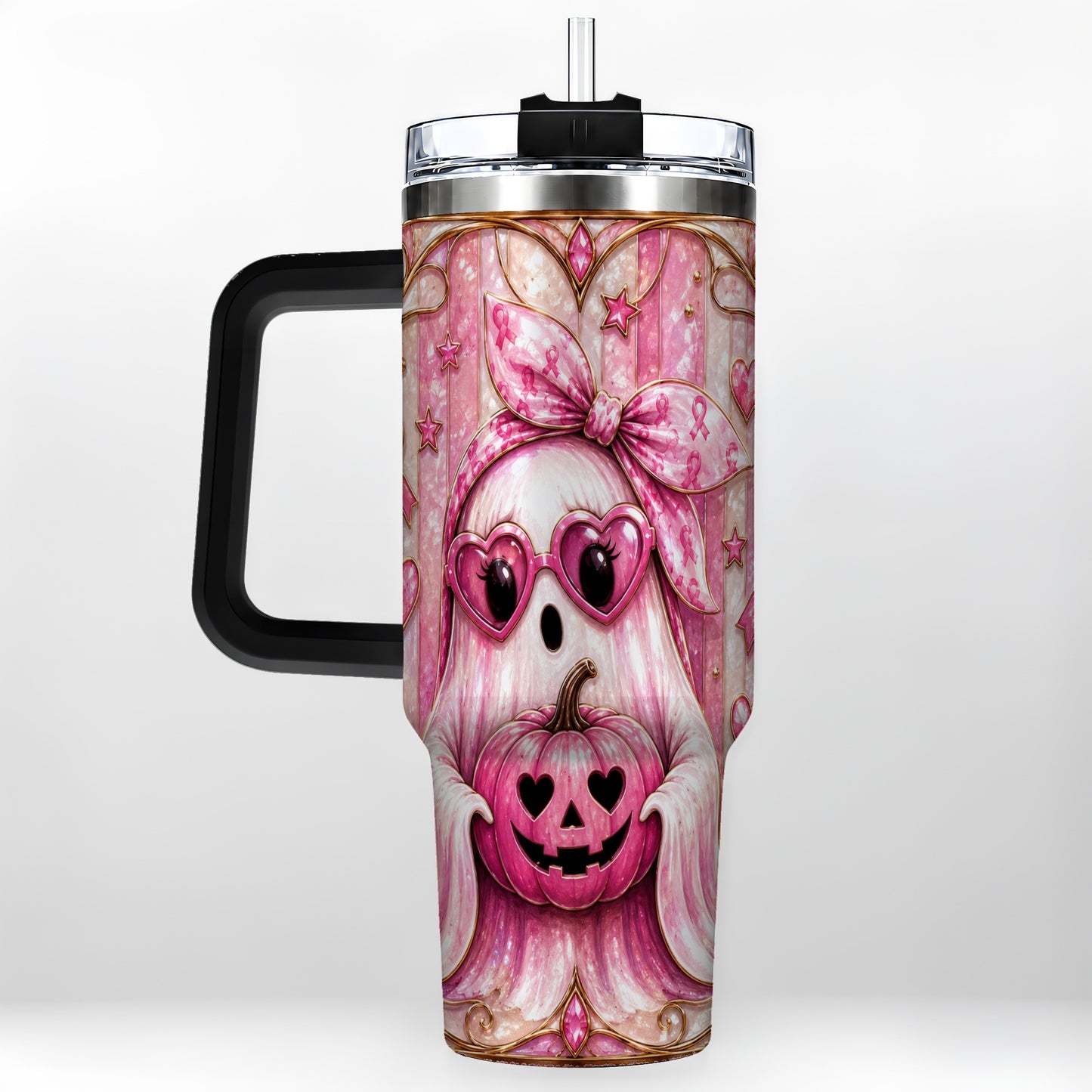 #pl[40oz|Black] Ghost Pumpkin 40oz Tumbler with Handle, Stainless Steel Travel Cup