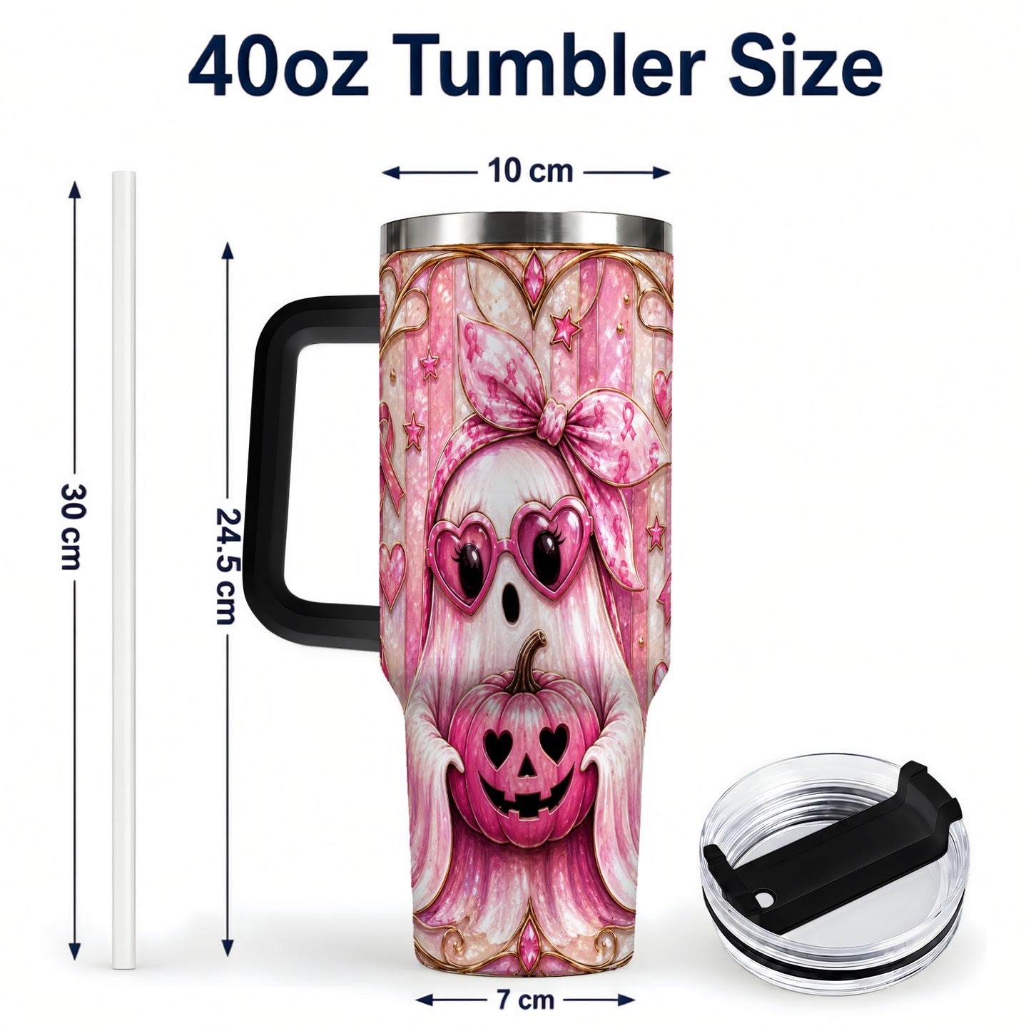#pl[40oz|Black] Ghost Pumpkin 40oz Tumbler with Handle, Stainless Steel Travel Cup