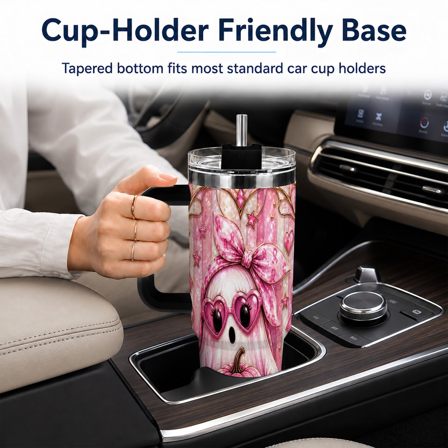 #pl[40oz|Black] Ghost Pumpkin 40oz Tumbler with Handle, Stainless Steel Travel Cup