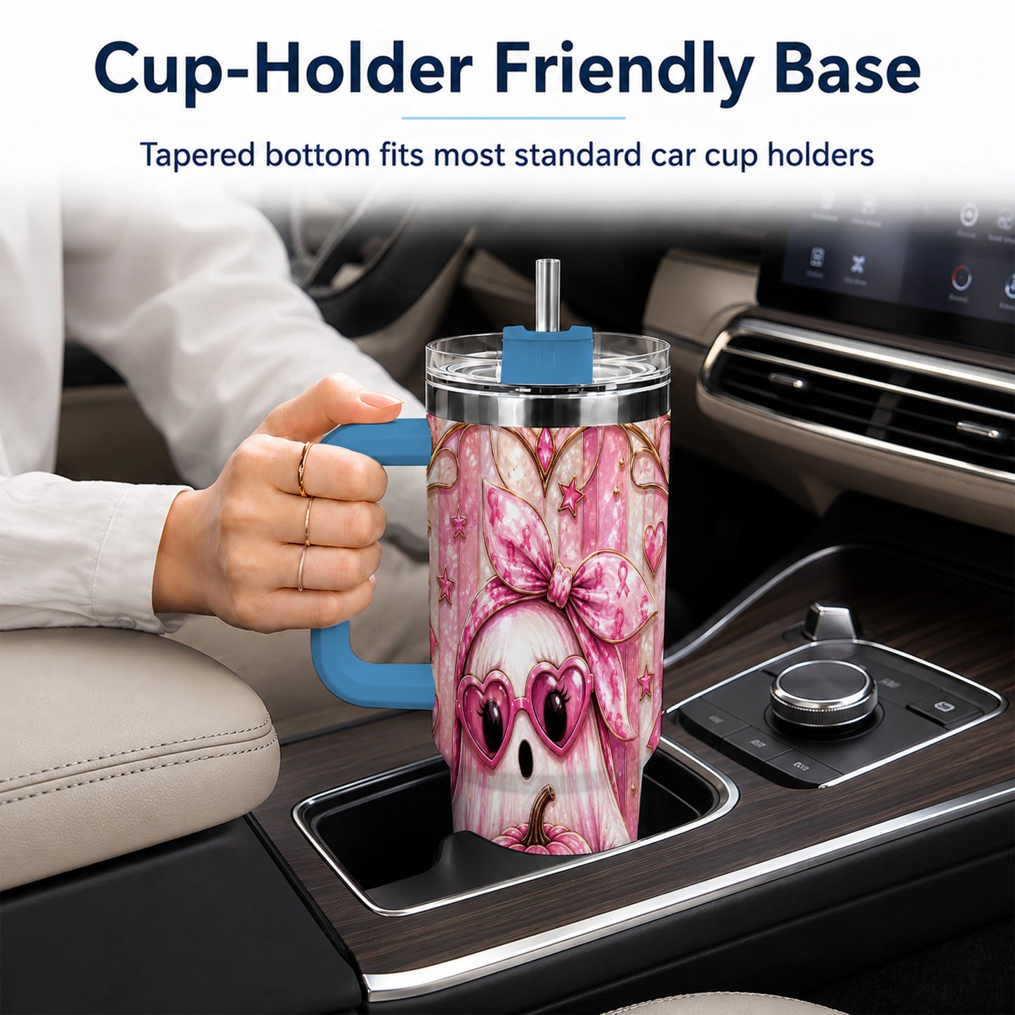 #pl[40oz|Blue] Ghost Pumpkin 40oz Tumbler with Handle, Stainless Steel Travel Cup