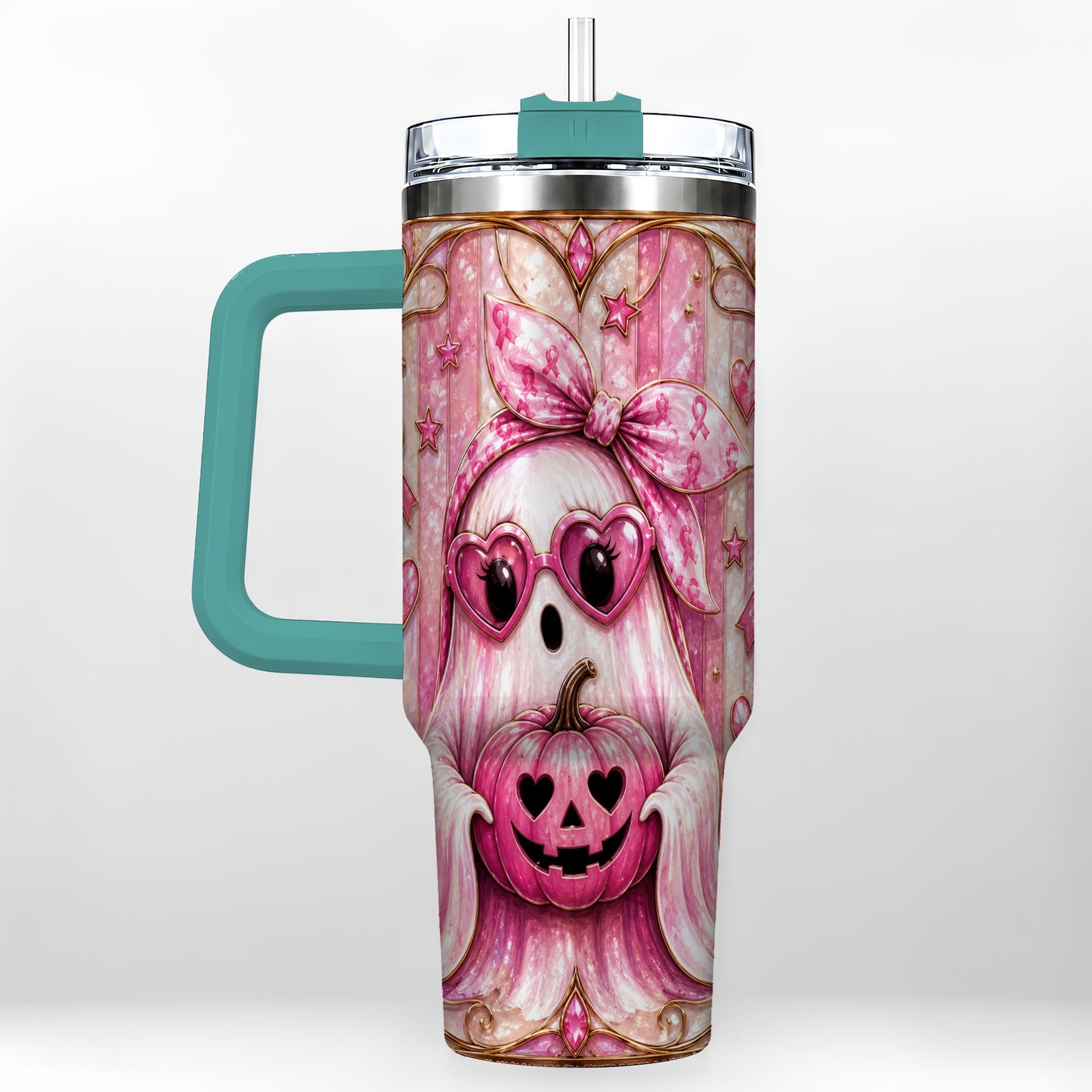 #pl[40oz|Green] Ghost Pumpkin 40oz Tumbler with Handle, Stainless Steel Travel Cup