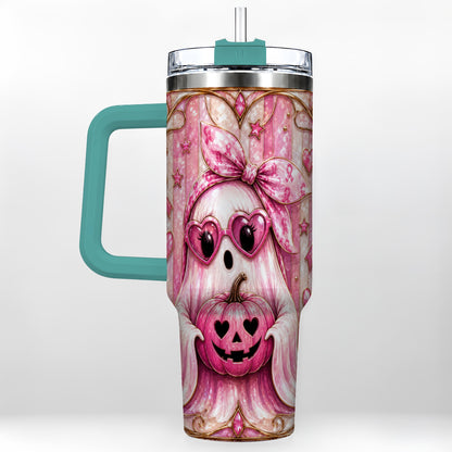 #pl[40oz|Green] Ghost Pumpkin 40oz Tumbler with Handle, Stainless Steel Travel Cup