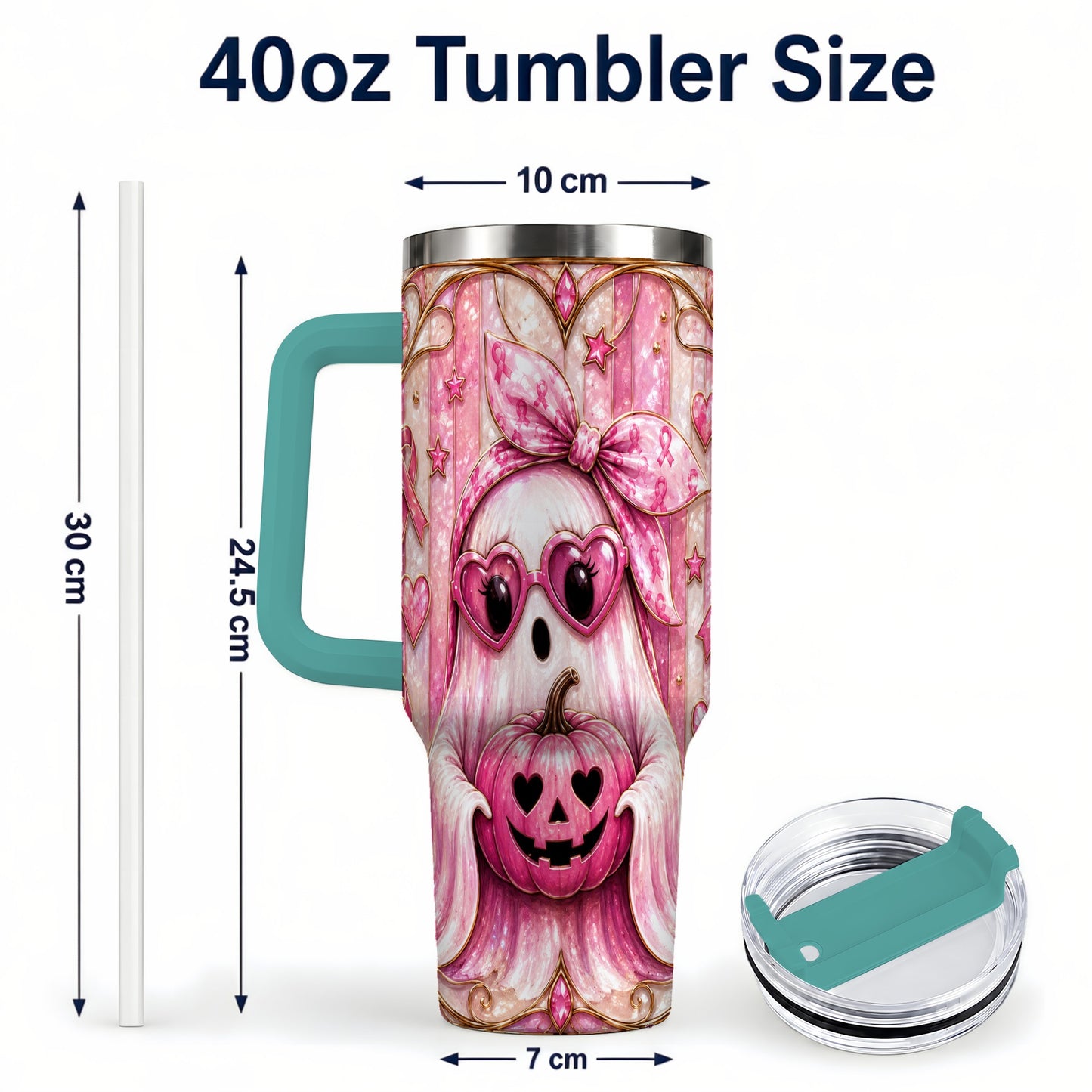 #pl[40oz|Green] Ghost Pumpkin 40oz Tumbler with Handle, Stainless Steel Travel Cup