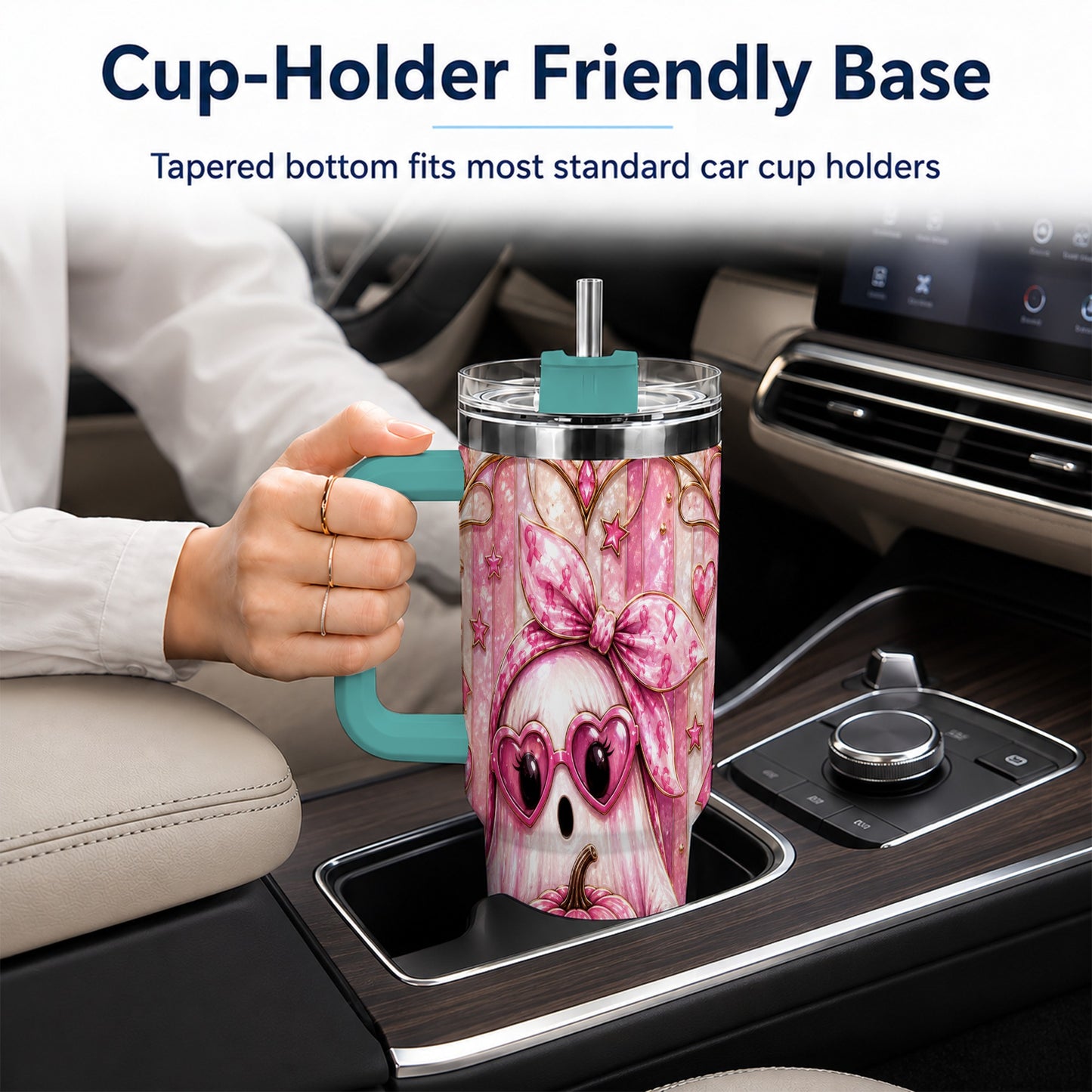 #pl[40oz|Green] Ghost Pumpkin 40oz Tumbler with Handle, Stainless Steel Travel Cup