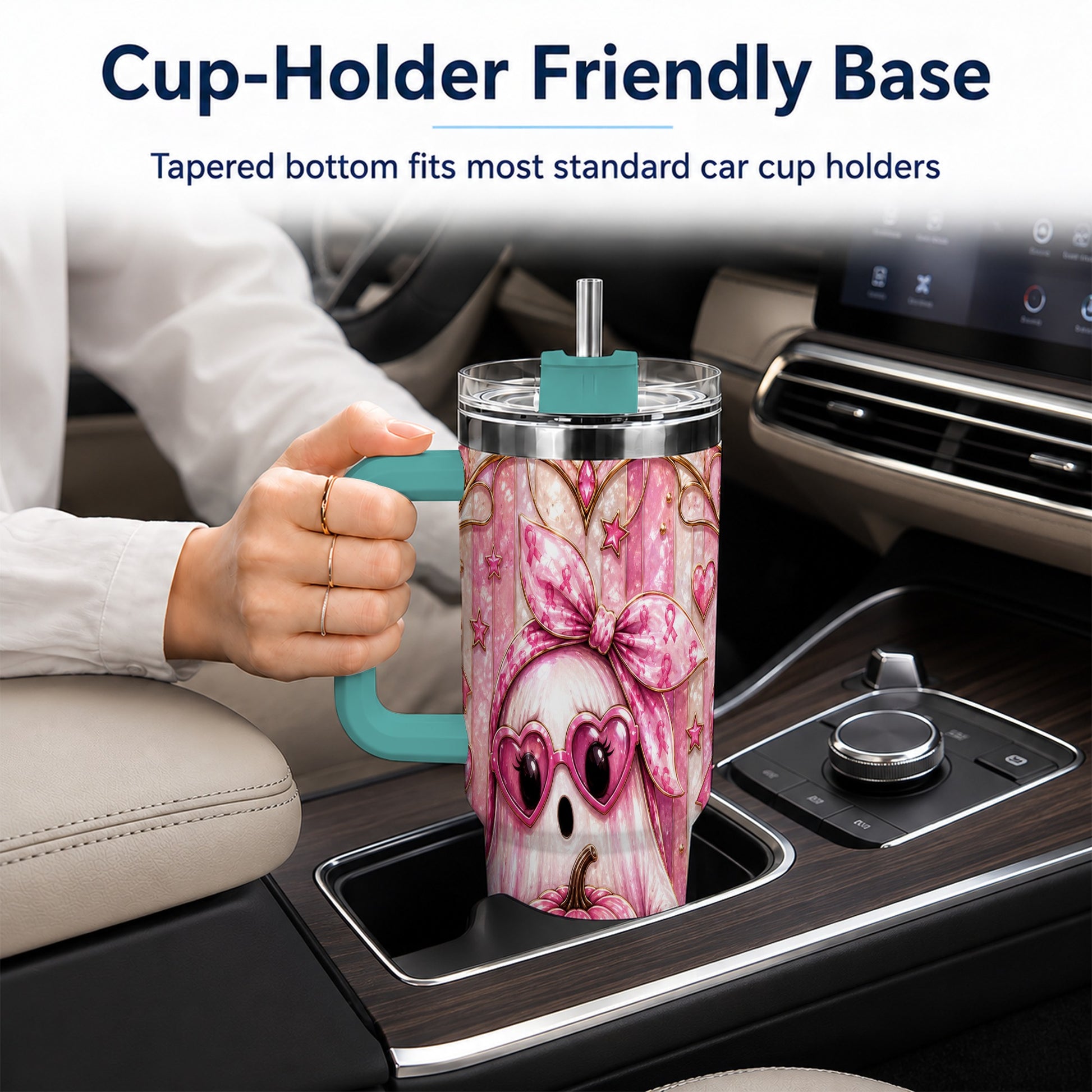 #pl[40oz|Green] Ghost Pumpkin 40oz Tumbler with Handle, Stainless Steel Travel Cup