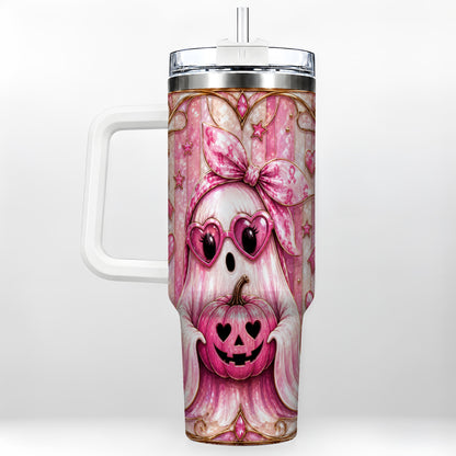 #pl[40oz|White] Ghost Pumpkin 40oz Tumbler with Handle, Stainless Steel Travel Cup