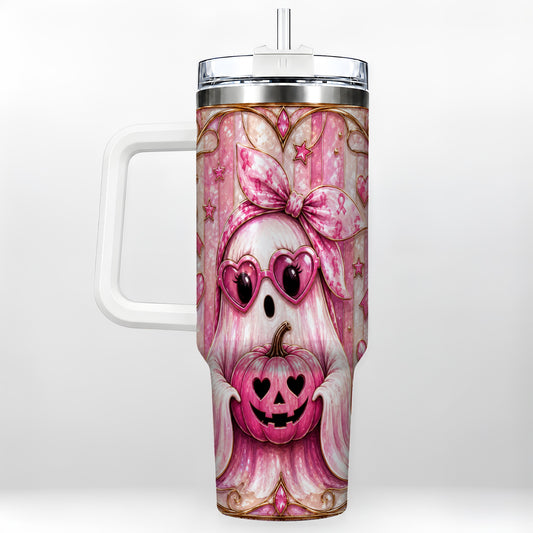 #pl[40oz|White] Ghost Pumpkin 40oz Tumbler with Handle, Stainless Steel Travel Cup