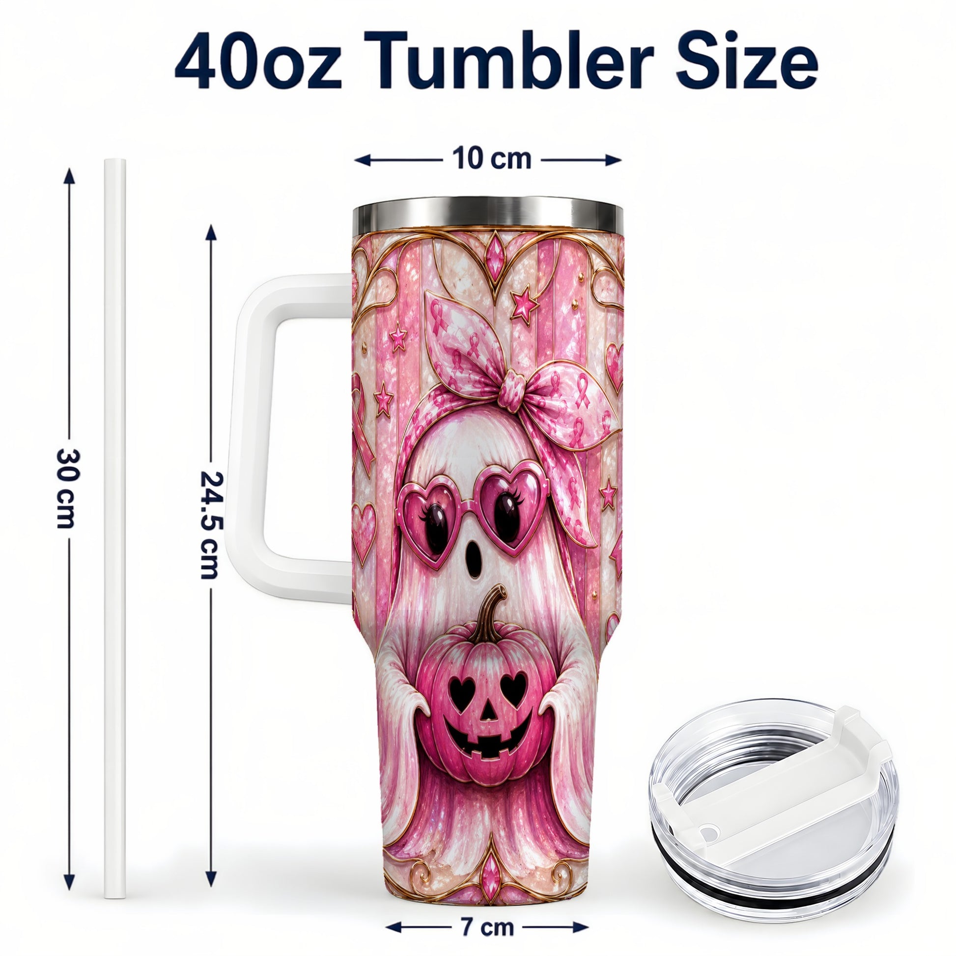 #pl[40oz|White] Ghost Pumpkin 40oz Tumbler with Handle, Stainless Steel Travel Cup