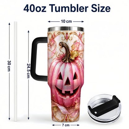 #pl[40oz|Black] Pink Pumpkin 40oz Tumbler with Handle, Halloween Travel Cup