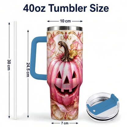 #pl[40oz|Blue] Pink Pumpkin 40oz Tumbler with Handle, Halloween Travel Cup