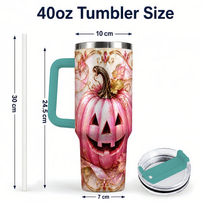 #pl[40oz|Green] Pink Pumpkin 40oz Tumbler with Handle, Halloween Travel Cup
