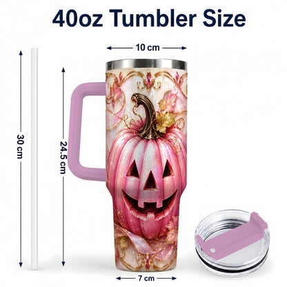 #pl[40oz|Pink] Pink Pumpkin 40oz Tumbler with Handle, Halloween Travel Cup