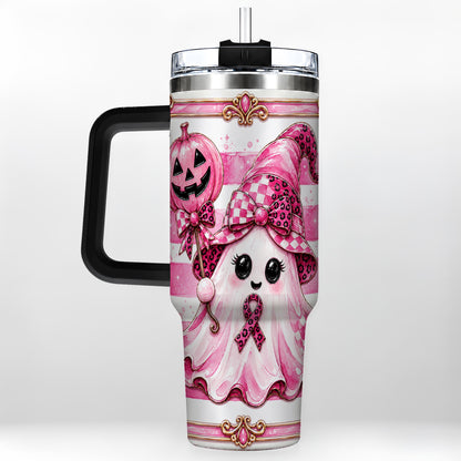 #pl[40oz|Black] Pink Witch Ghost 40oz Tumbler with Handle, Halloween Travel Cup