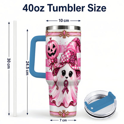 #pl[40oz|Blue] Pink Witch Ghost 40oz Tumbler with Handle, Halloween Travel Cup