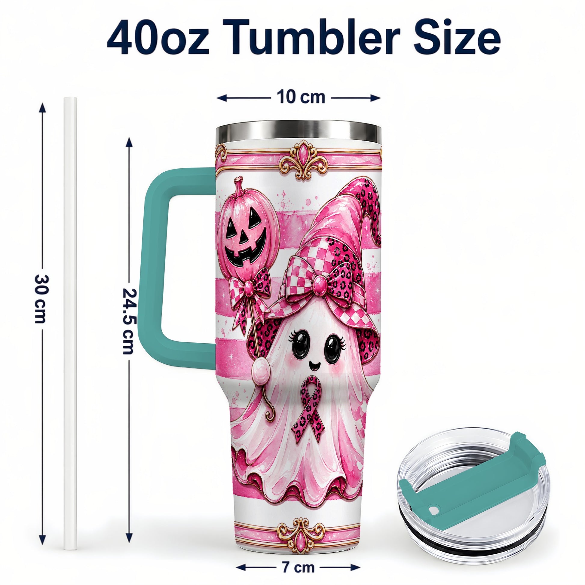 #pl[40oz|Green] Pink Witch Ghost 40oz Tumbler with Handle, Halloween Travel Cup