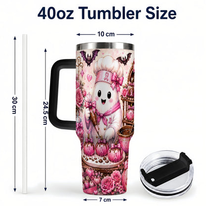 #pl[40oz|Black] Chef Ghost 40oz Tumbler with Handle, Pink Halloween Travel Cup