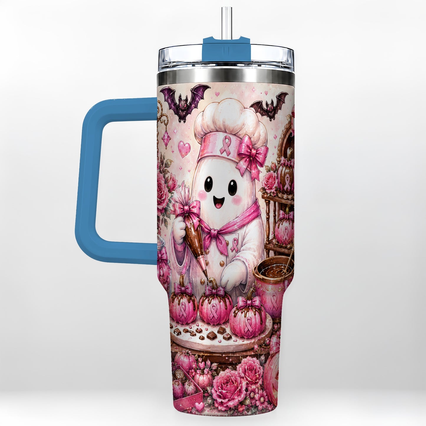 #pl[40oz|Blue] Chef Ghost 40oz Tumbler with Handle, Pink Halloween Travel Cup
