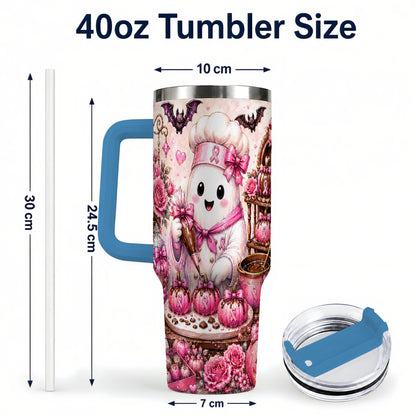 #pl[40oz|Blue] Chef Ghost 40oz Tumbler with Handle, Pink Halloween Travel Cup