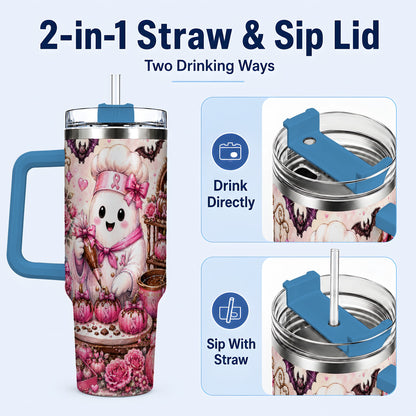 #pl[40oz|Blue] Chef Ghost 40oz Tumbler with Handle, Pink Halloween Travel Cup