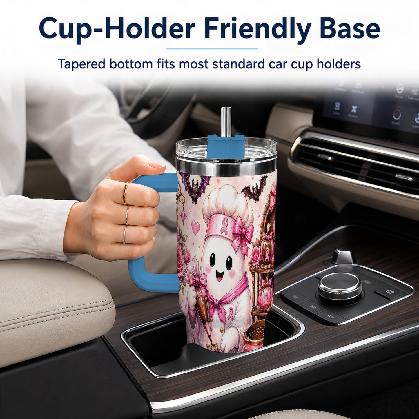#pl[40oz|Blue] Chef Ghost 40oz Tumbler with Handle, Pink Halloween Travel Cup