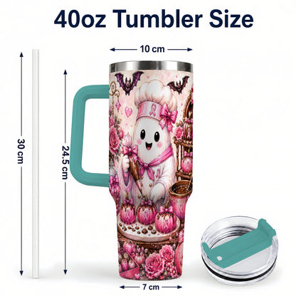 #pl[40oz|Green] Chef Ghost 40oz Tumbler with Handle, Pink Halloween Travel Cup