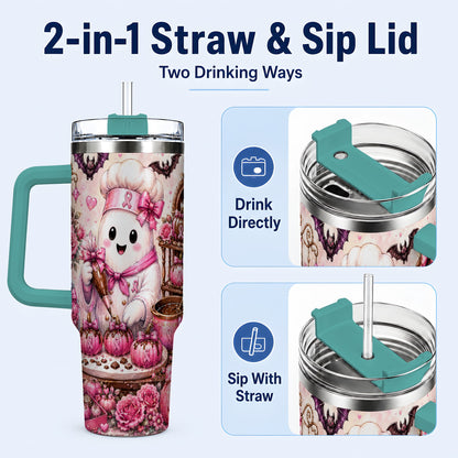 #pl[40oz|Green] Chef Ghost 40oz Tumbler with Handle, Pink Halloween Travel Cup