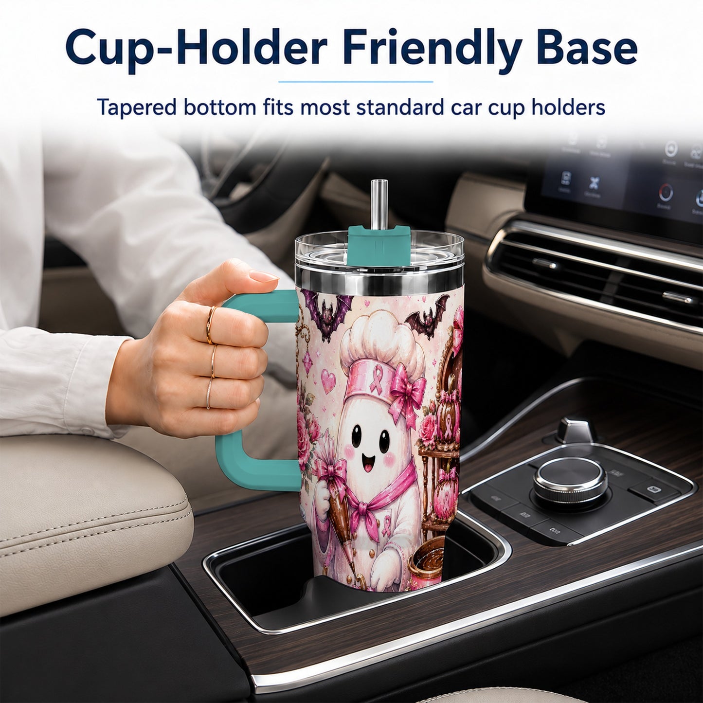 #pl[40oz|Green] Chef Ghost 40oz Tumbler with Handle, Pink Halloween Travel Cup