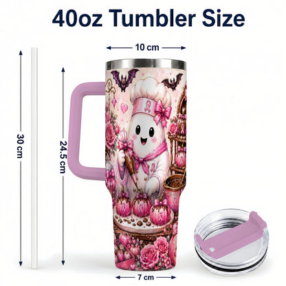 #pl[40oz|Pink] Chef Ghost 40oz Tumbler with Handle, Pink Halloween Travel Cup