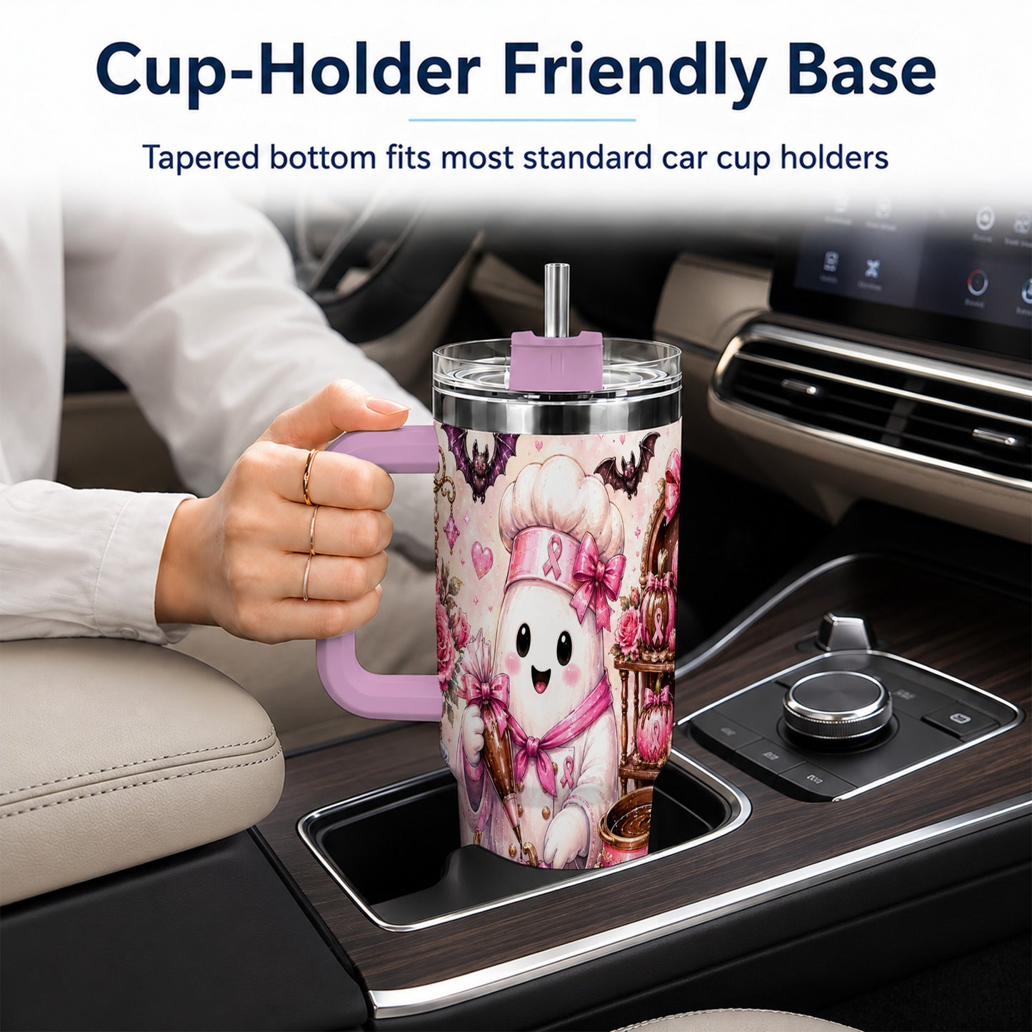 #pl[40oz|Pink] Chef Ghost 40oz Tumbler with Handle, Pink Halloween Travel Cup