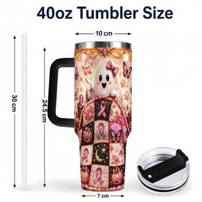 #pl[40oz|Black] Quilt Ghost 40oz Tumbler with Handle, Pink Halloween Travel Cup