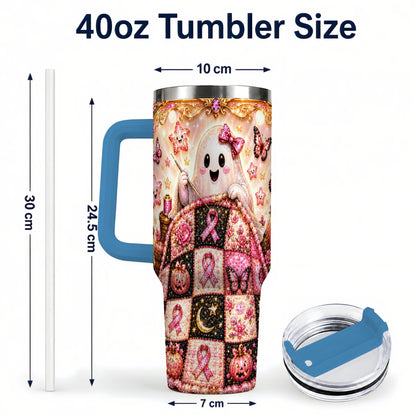 #pl[40oz|Blue] Quilt Ghost 40oz Tumbler with Handle, Pink Halloween Travel Cup