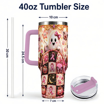 #pl[40oz|Pink] Quilt Ghost 40oz Tumbler with Handle, Pink Halloween Travel Cup