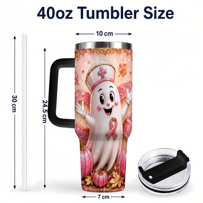 #pl[40oz|Black] Nurse Ghost 40oz Tumbler with Handle, Ribbon Stainless Steel Travel Cup