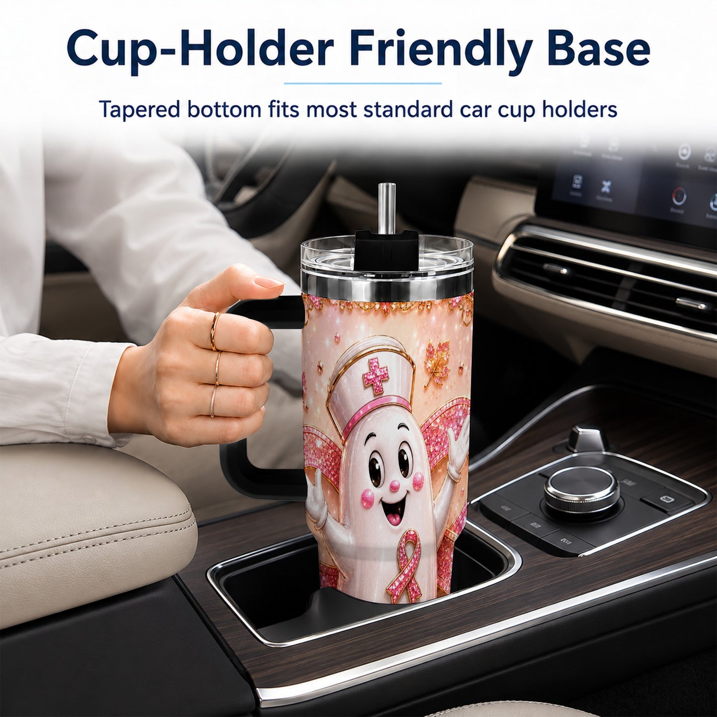 #pl[40oz|Black] Nurse Ghost 40oz Tumbler with Handle, Ribbon Stainless Steel Travel Cup