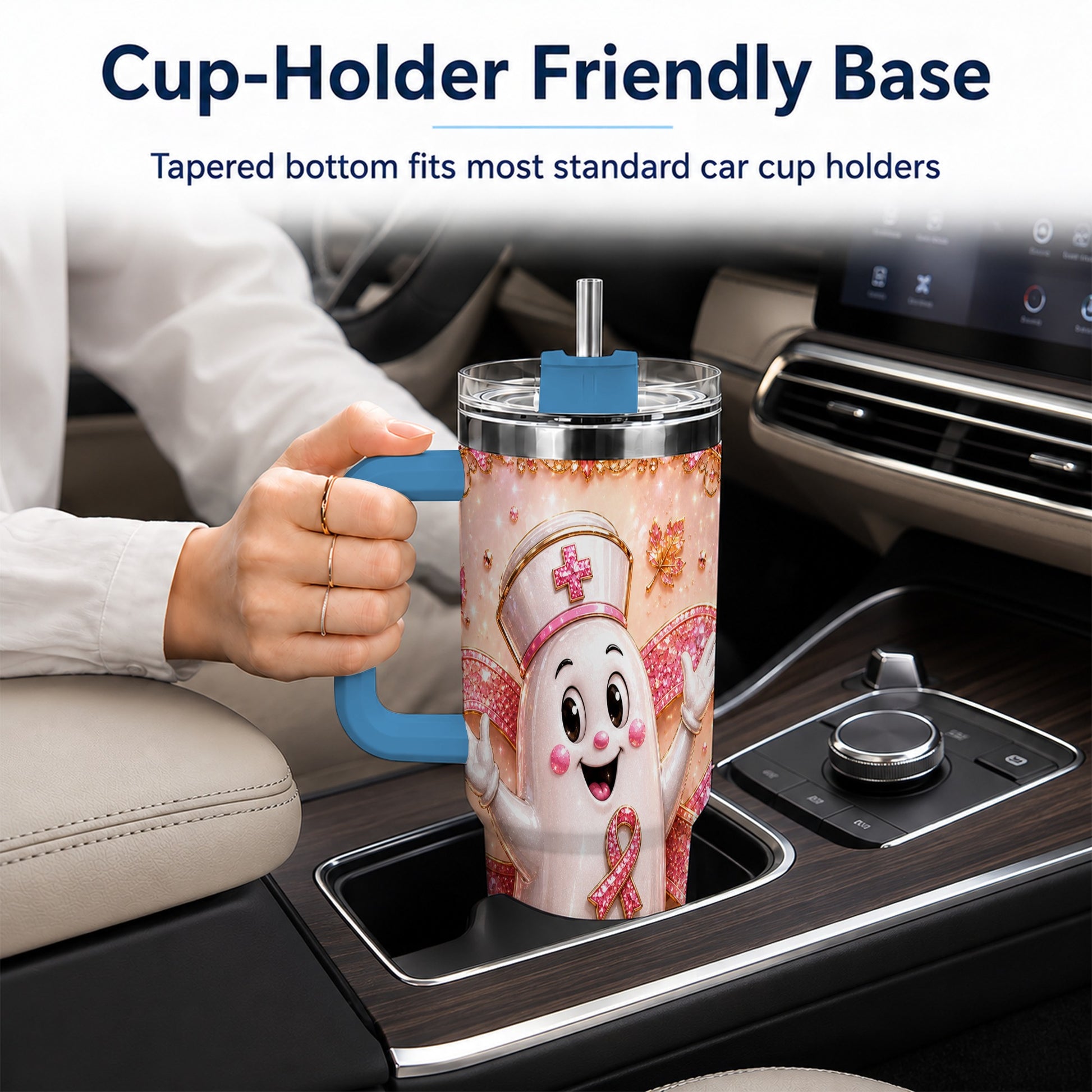 #pl[40oz|Blue] Nurse Ghost 40oz Tumbler with Handle, Ribbon Stainless Steel Travel Cup