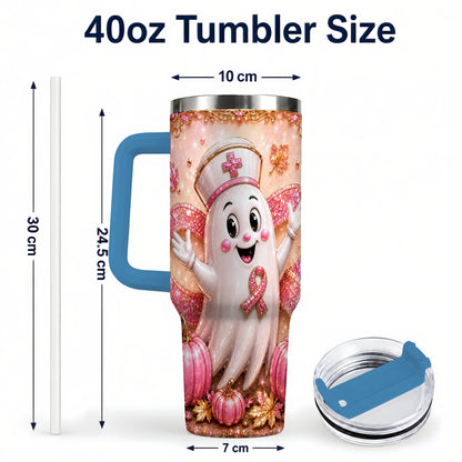 #pl[40oz|Blue] Nurse Ghost 40oz Tumbler with Handle, Ribbon Stainless Steel Travel Cup