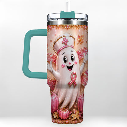 #pl[40oz|Green] Nurse Ghost 40oz Tumbler with Handle, Ribbon Stainless Steel Travel Cup