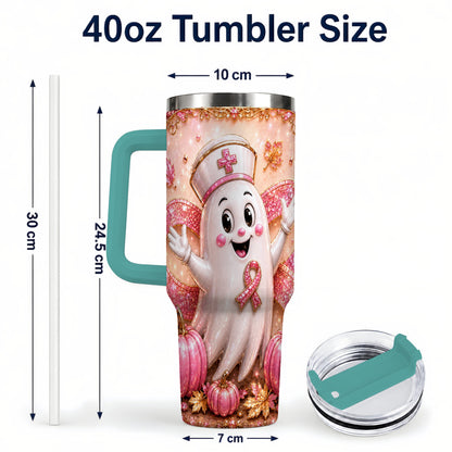 #pl[40oz|Green] Nurse Ghost 40oz Tumbler with Handle, Ribbon Stainless Steel Travel Cup