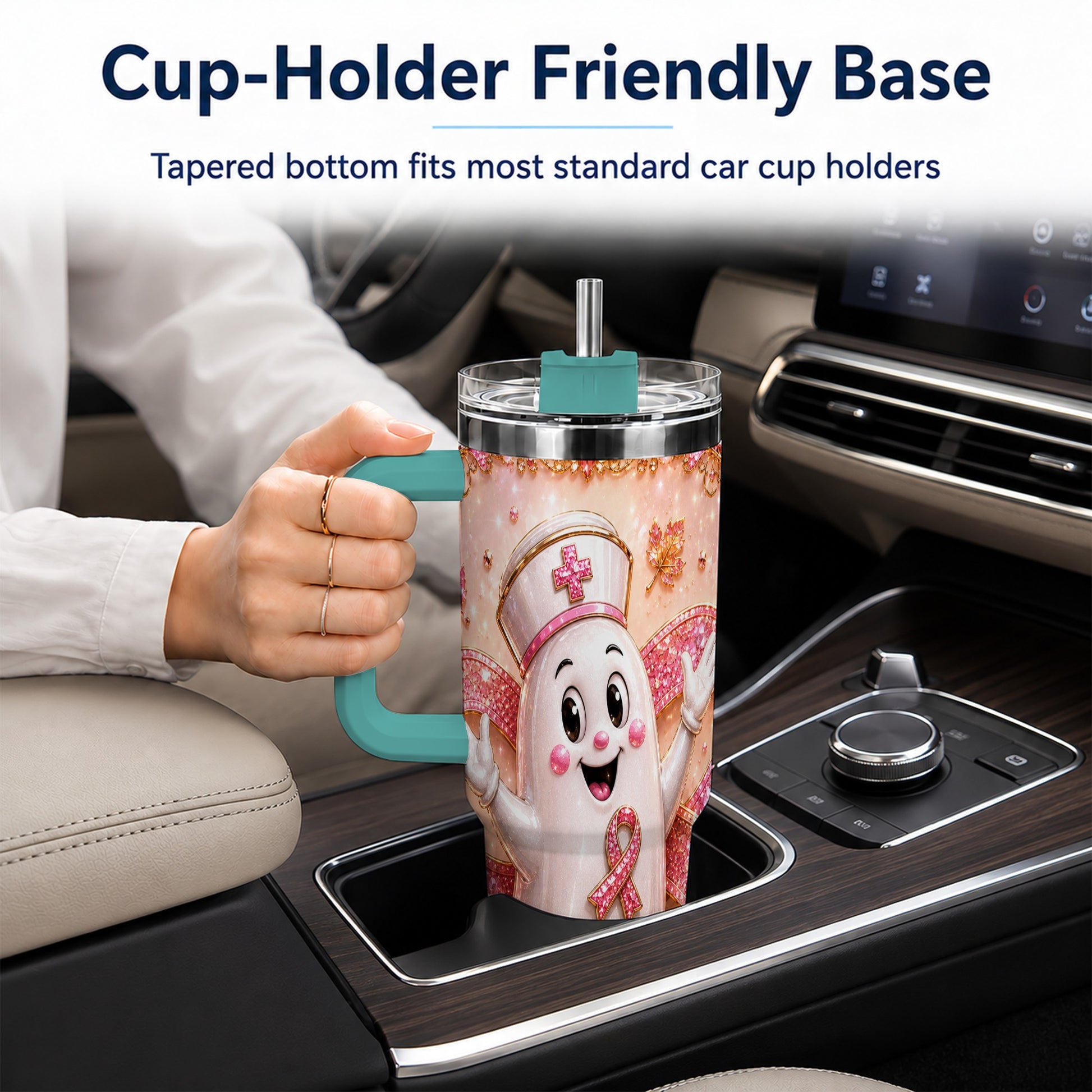 #pl[40oz|Green] Nurse Ghost 40oz Tumbler with Handle, Ribbon Stainless Steel Travel Cup