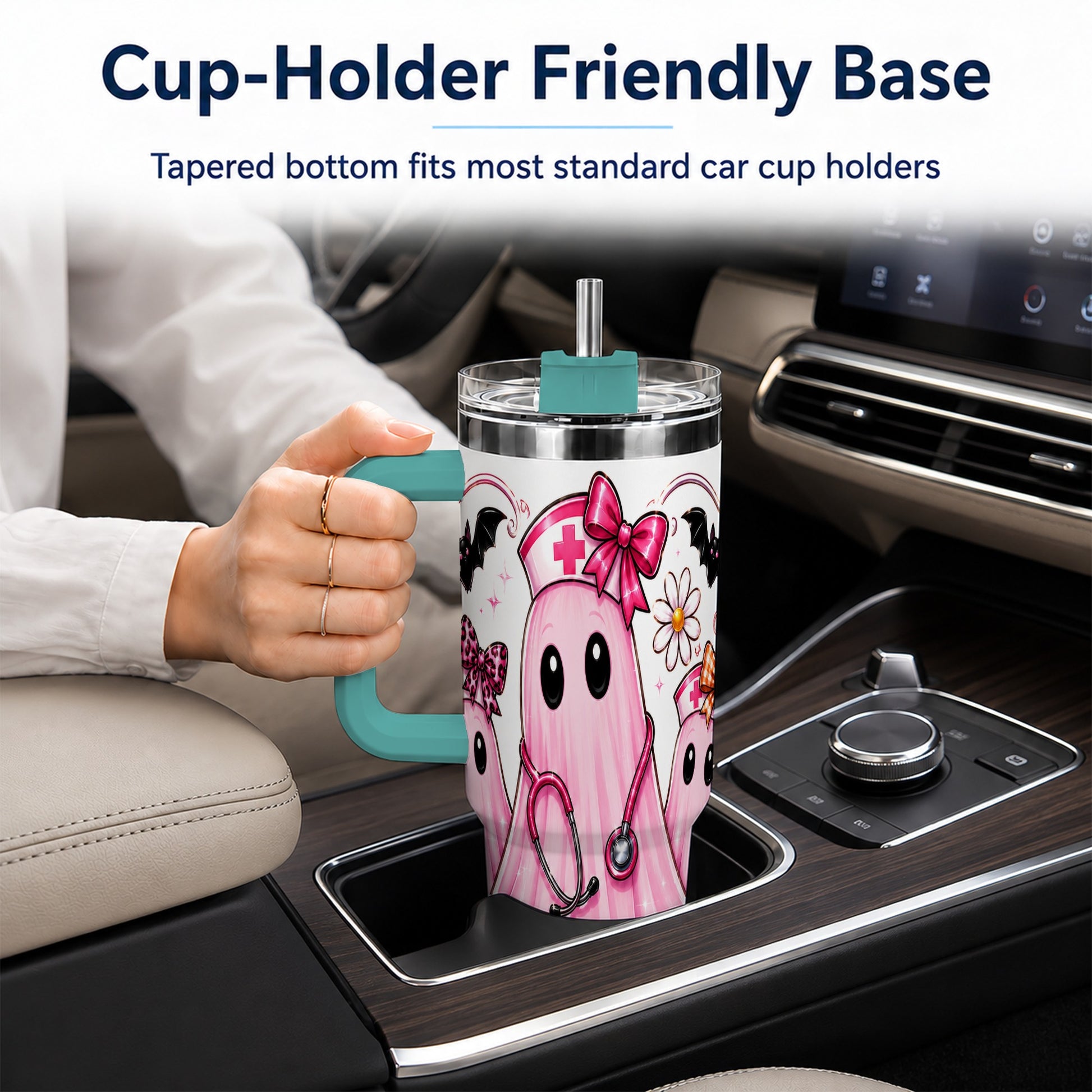 #pl[40oz|Green] Nurse Ghost Trio 40oz Tumbler with Handle, Stainless Steel Travel Cup