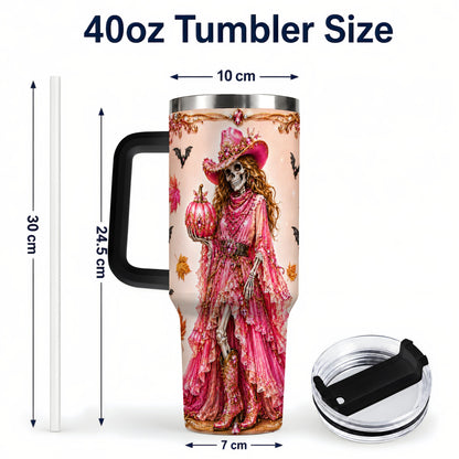 #pl[40oz|Black] Skeleton Cowgirl 40oz Tumbler with Handle, Stainless Steel Travel Cup