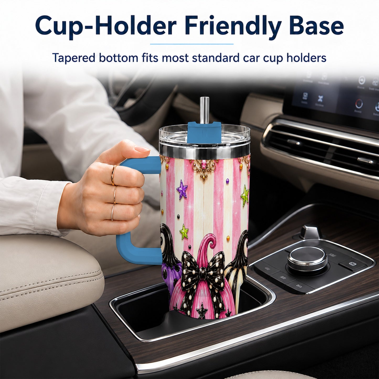 #pl[40oz|Blue] Pink Pumpkin 40oz Tumbler with Handle, Halloween Stainless Steel Tumbler