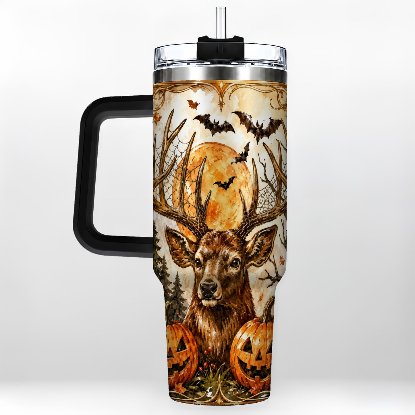 #pl[40oz|Black] Halloween Deer 40oz Tumbler with Handle, Stainless Steel Tumbler