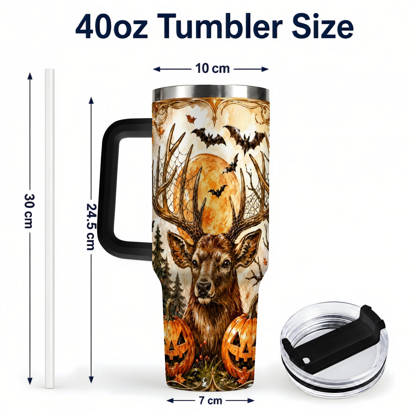 #pl[40oz|Black] Halloween Deer 40oz Tumbler with Handle, Stainless Steel Tumbler