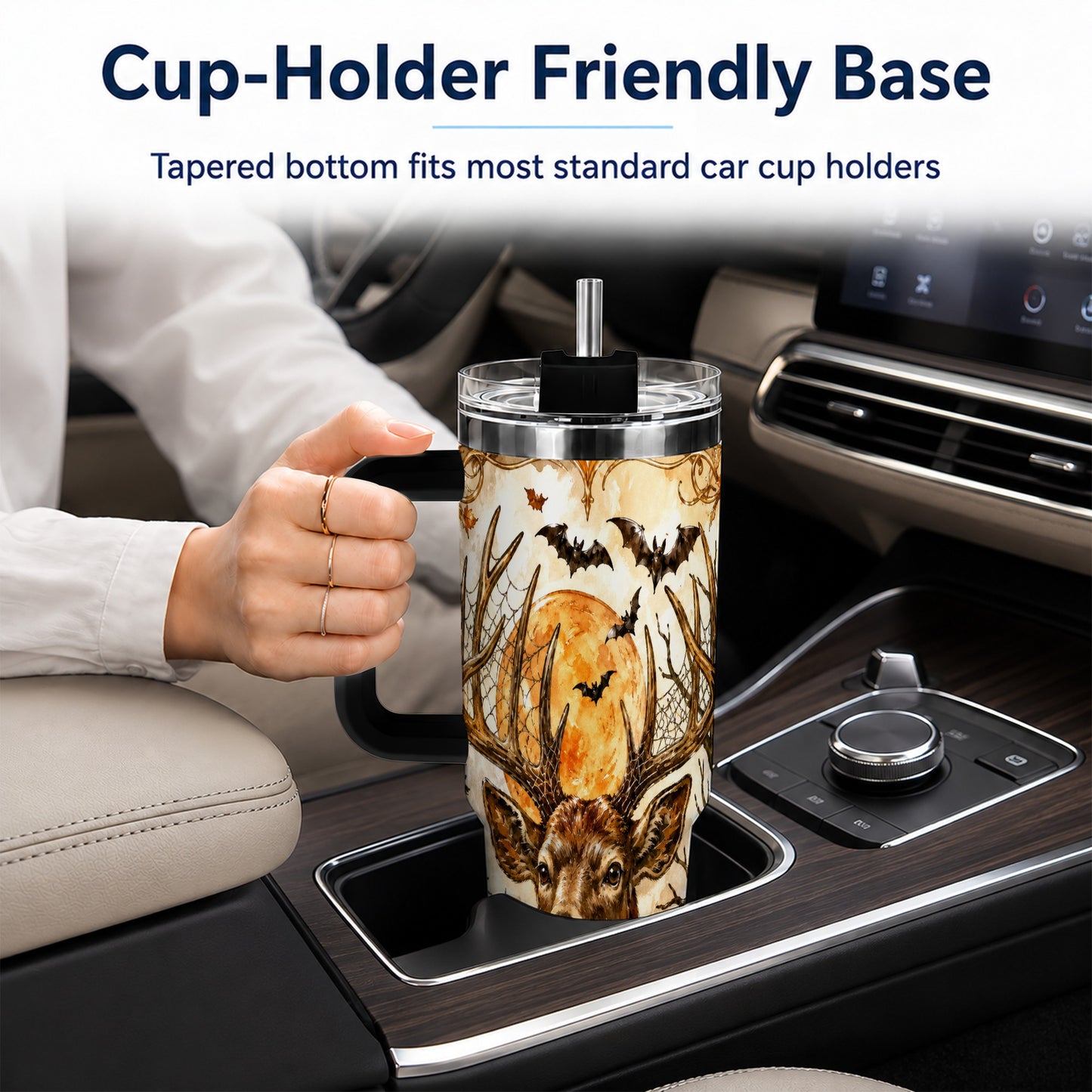 #pl[40oz|Black] Halloween Deer 40oz Tumbler with Handle, Stainless Steel Tumbler