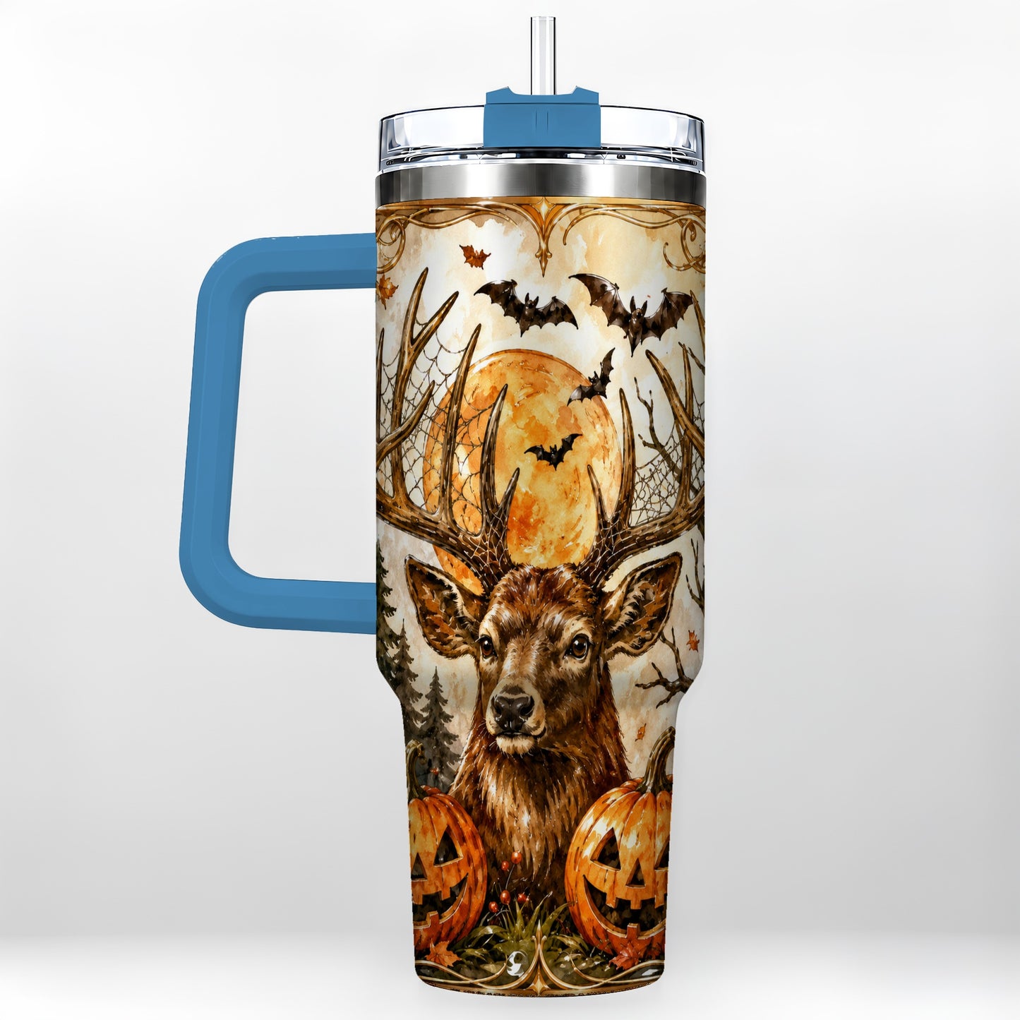 #pl[40oz|Blue] Halloween Deer 40oz Tumbler with Handle, Stainless Steel Tumbler
