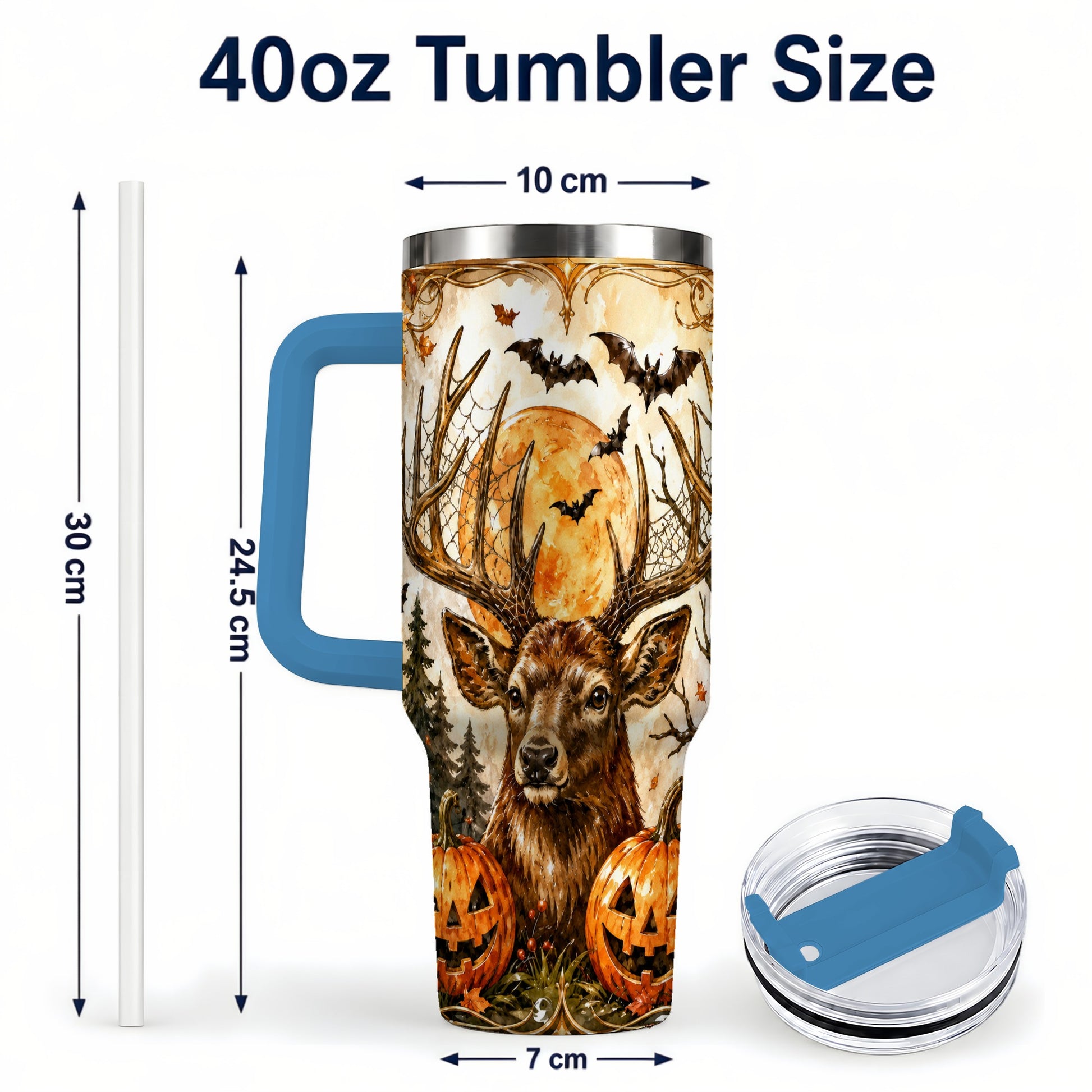 #pl[40oz|Blue] Halloween Deer 40oz Tumbler with Handle, Stainless Steel Tumbler