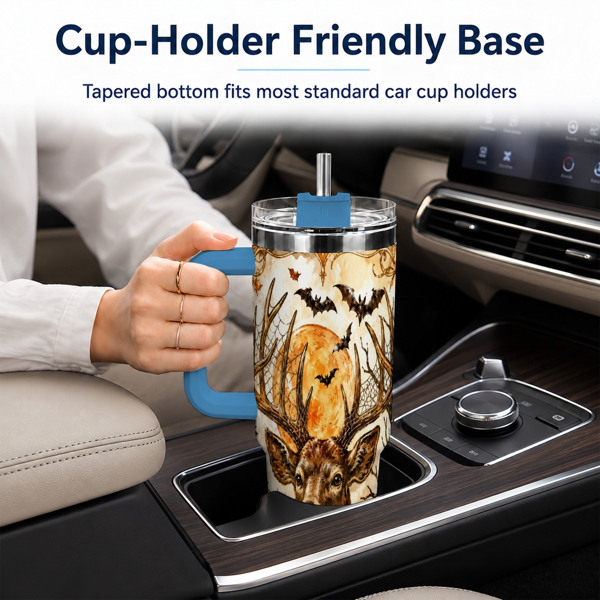 #pl[40oz|Blue] Halloween Deer 40oz Tumbler with Handle, Stainless Steel Tumbler