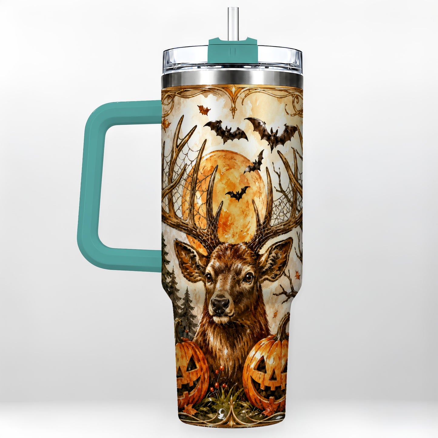 #pl[40oz|Green] Halloween Deer 40oz Tumbler with Handle, Stainless Steel Tumbler
